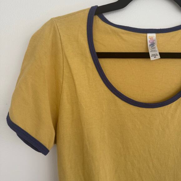 Lularoe Classic Ringer Tee in Mustard/Blue - Picture 4 of 6